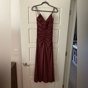 Zara Red Ruched Maxi Gown Spaghetti Strap
